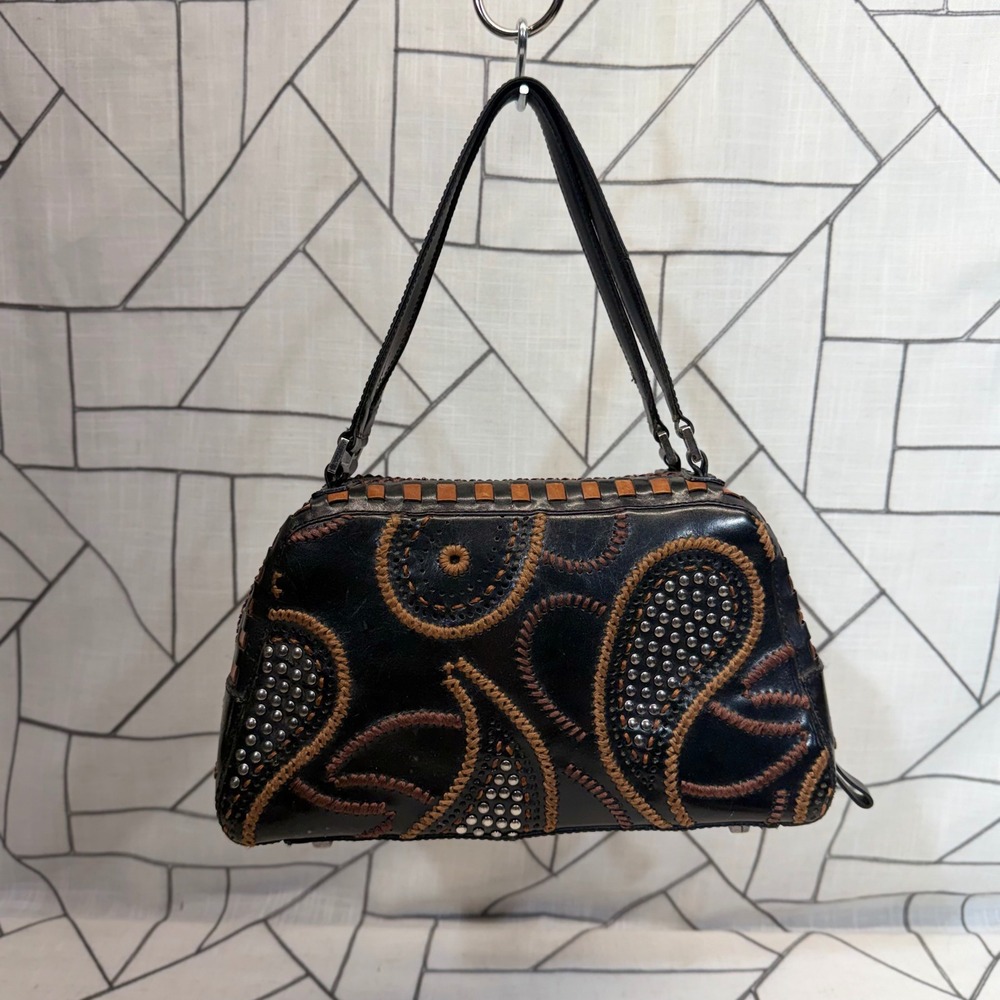 Marc & Marc by Sharif Handbag Small Black Studded Paisley Leather‎ Satchel